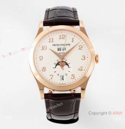 PPF Swiss Patek Philippe Grand Complications Annual Calendar Moon White Rose Gold Watch